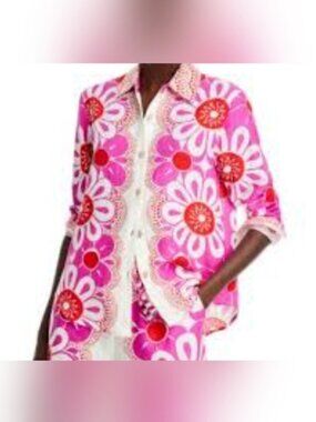 Farm Rio Linen Blend Blouse Button Down Shirt size XS